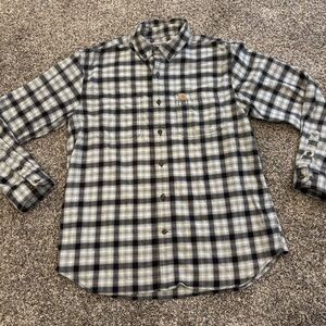 Carhartt Men's Large Heavy Flannel Relaxed Fit Plaid Shirt Black/ White